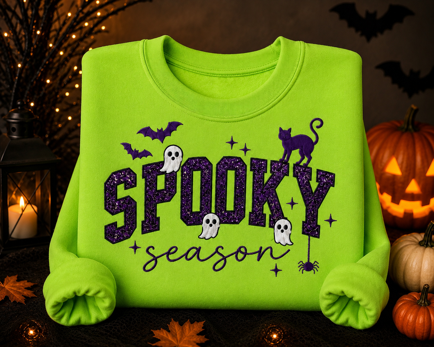 Spooky Season Embroidered Crewneck With Glitter