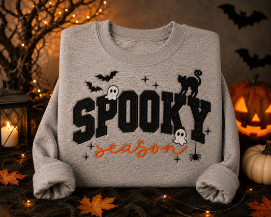 Spooky Season Embroidered  Crewneck With Glitter