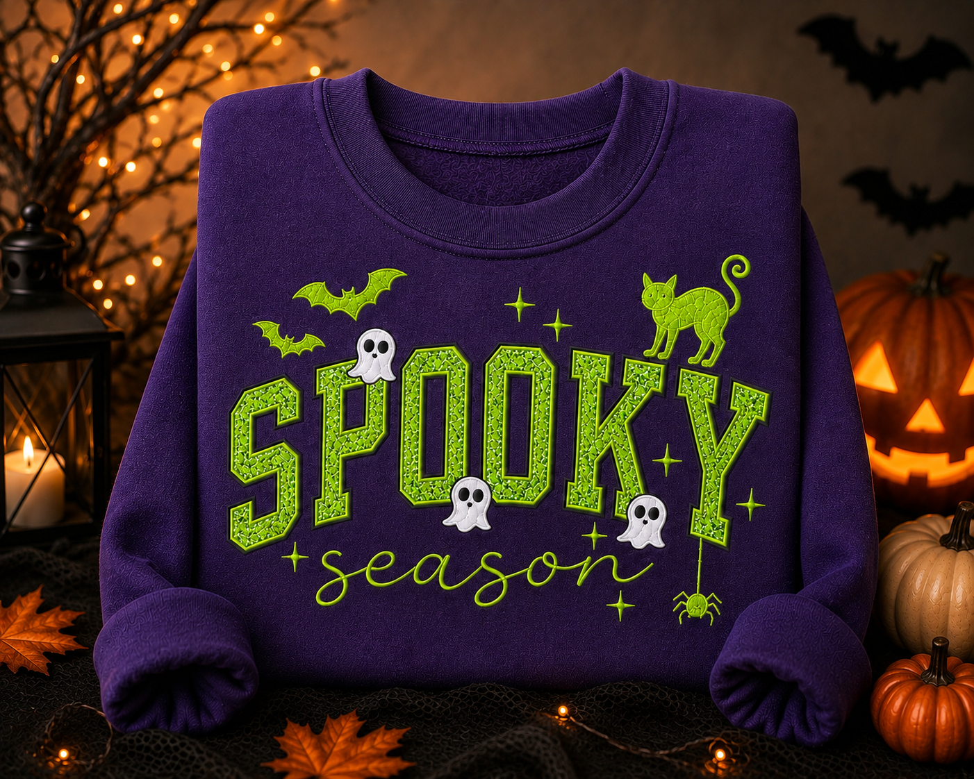 Spooky Season Embroidered  Crewneck With Glitter