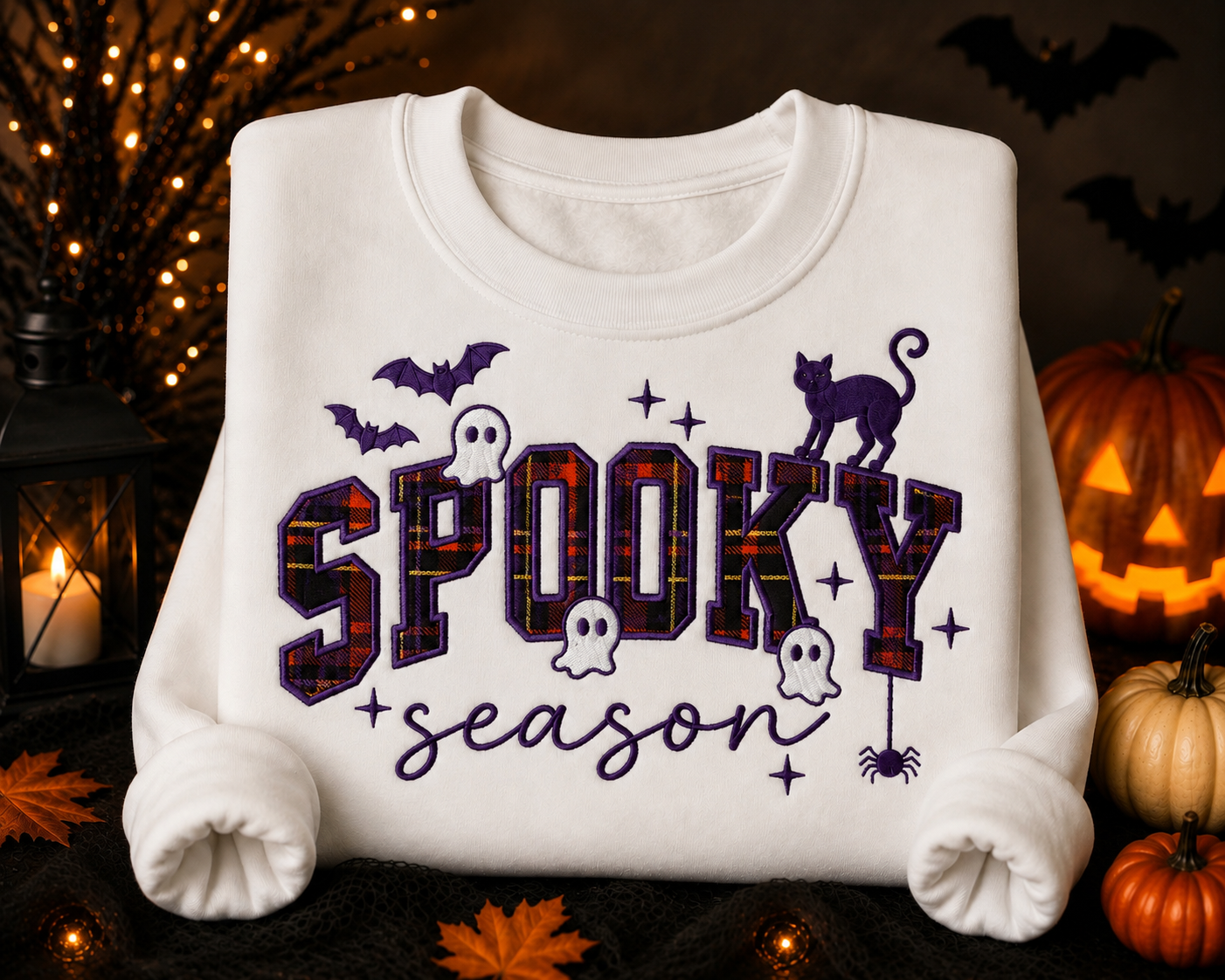 Spooky Season Embroidered  Crewneck With Glitter