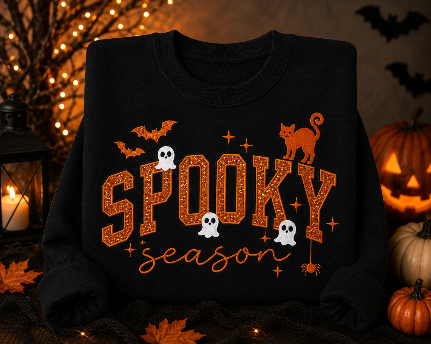 Spooky Season Embroidered  Crewneck With Glitter