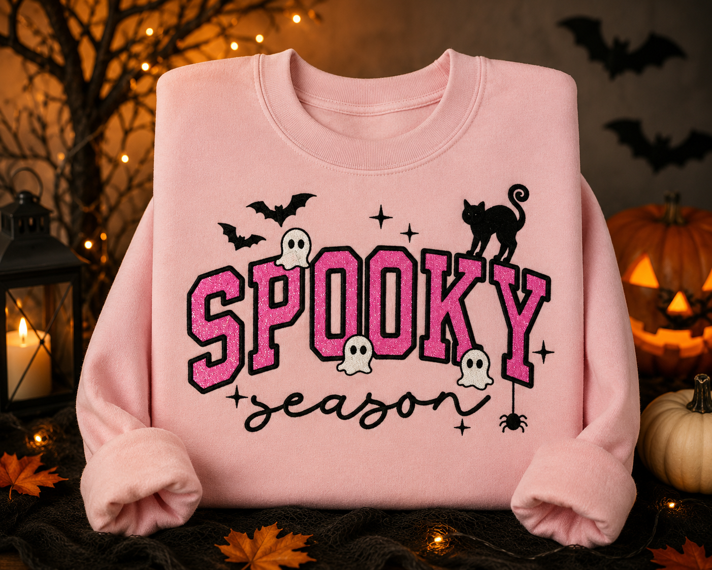 Spooky Season Embroidered  Crewneck With Glitter