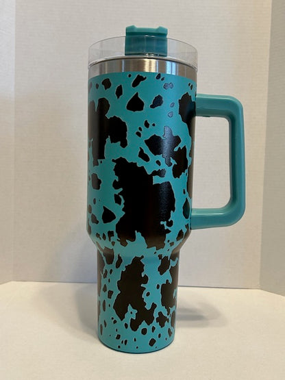 Teal & Black Cow-Pattern 40 oz Tumbler (Free Shipping!)